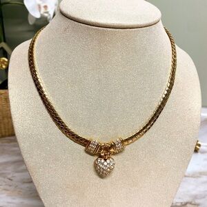 Swarovski gold tone crystal heart choker style necklace